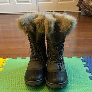 Sorel Kids Boots with Faux Fur Trim - Blue, Gray with light gray fur trim